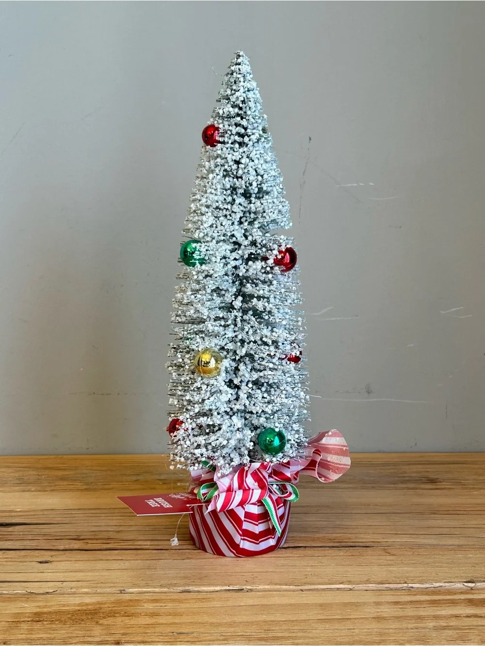 Festive Snowy Mini Christmas Tree with Red & Green Ornaments - Home Holiday
